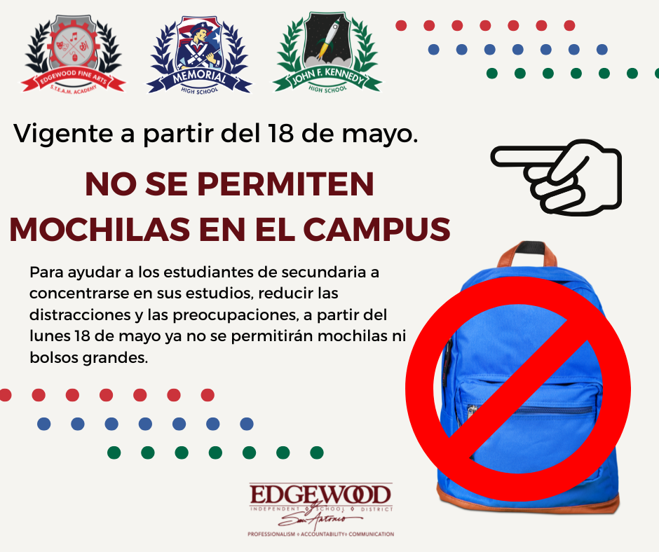 no backpacks on campus starting May 18