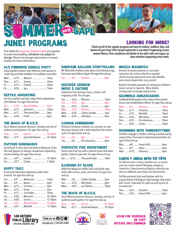 Summer with SAPL Programs for June Flyer