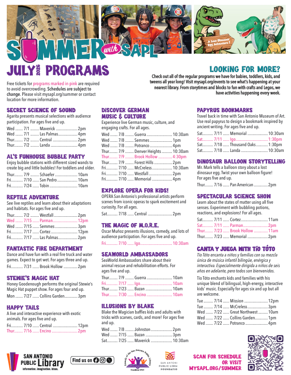 Summer with SAPL Programs for July Flyer