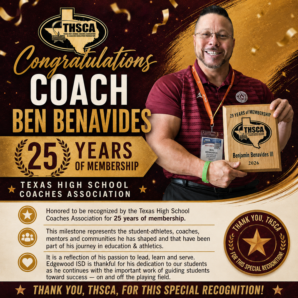 Coach Benavides recognition by the THSCA