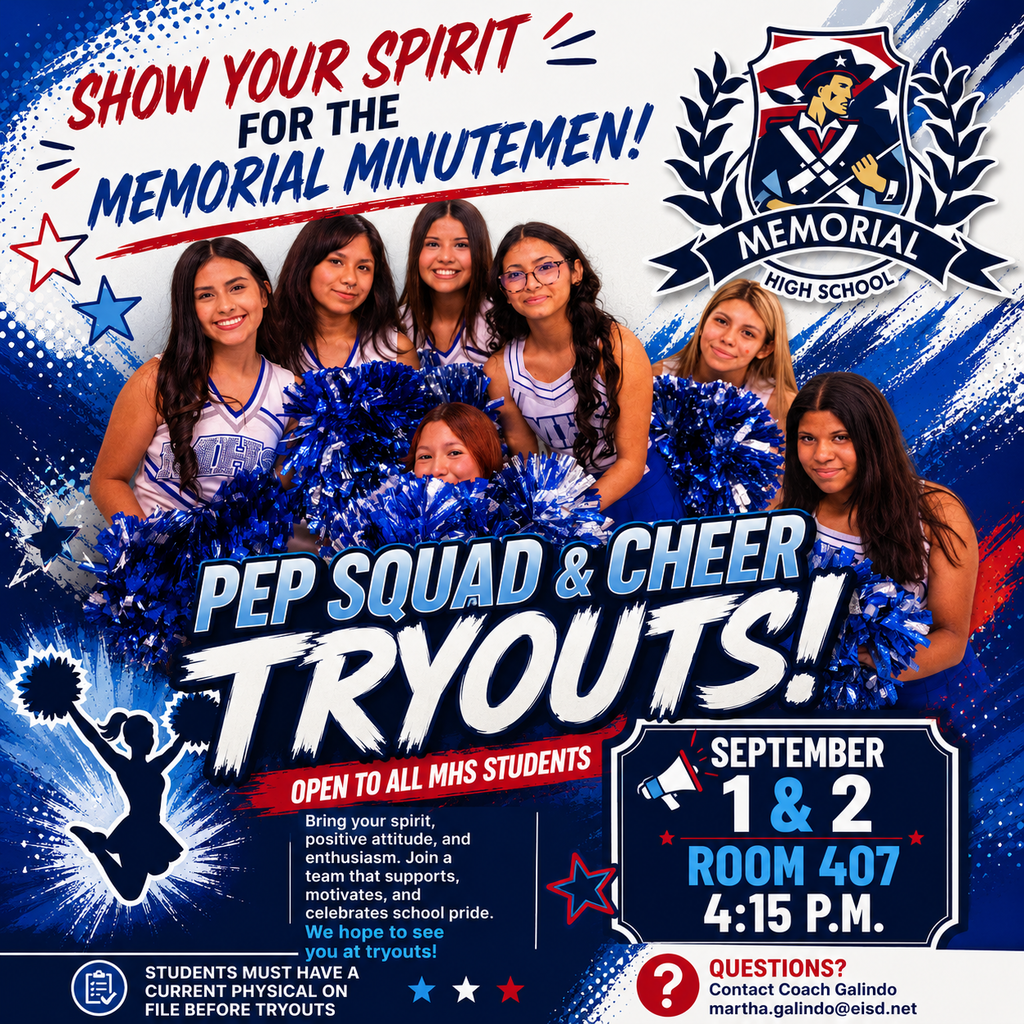 Cheer tryouts Sept 1 & 2 in room 407 at 415 p.m.