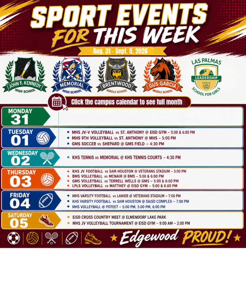 Sports for this Week August 31 - Sept. 5