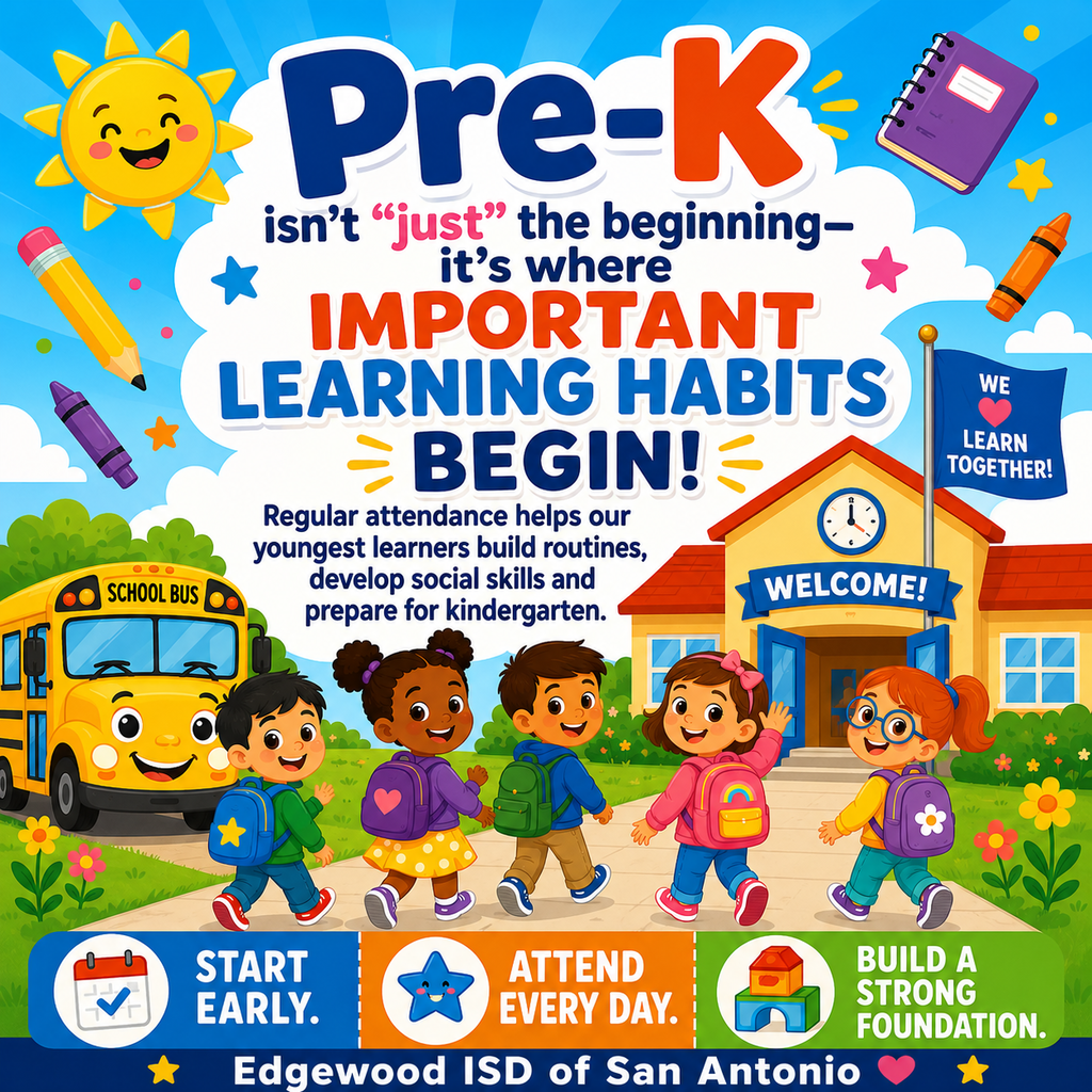 Pre-K isn't "just" the beginning—it's where important learning habits begin! Regular attendance helps our youngest learners build routines, develop social skills and prepare for kindergarten. Start early. Attend every day. Build a strong foundation.