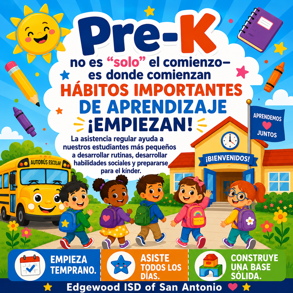Pre-K isn't "just" the beginning—it's where important learning habits begin! Regular attendance helps our youngest learners build routines, develop social skills and prepare for kindergarten. Start early. Attend every day. Build a strong foundation.