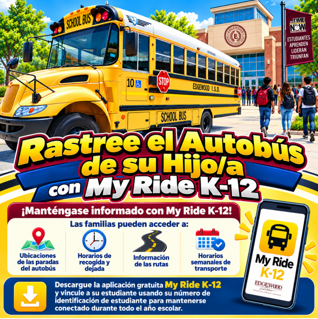 Track Your Child's Bus with My Ride K-12 Stay informed with My Ride K-12! Families can access:  Bus stop locations  Pick-up and drop-off times  Route information  Weekly transportation schedules Download the free My Ride K-12 app and link your student using their student ID to stay connected throughout the school year. 