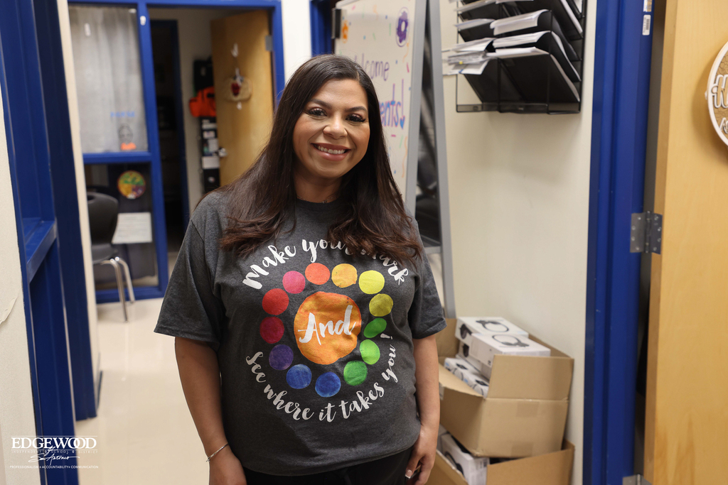 Mrs. Machado rocks her new dot shirt for International Dot Day.