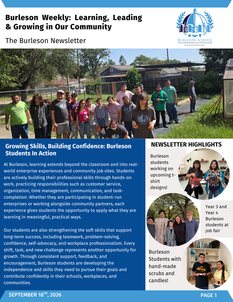 Burleson Newsletter Page 1