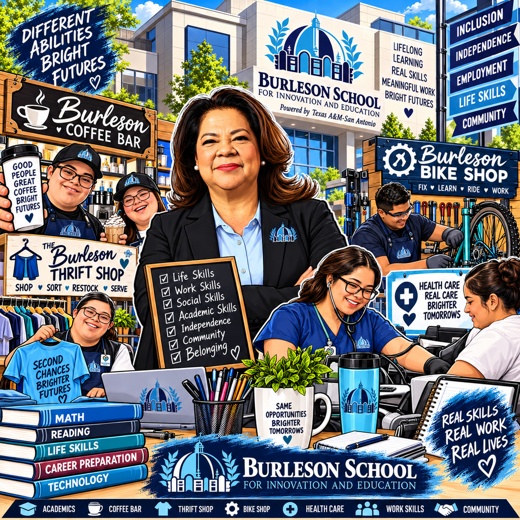 Burleson school cartoon graphic