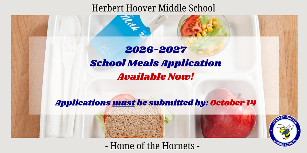 school meals application available now. applications must be submitted by October 14