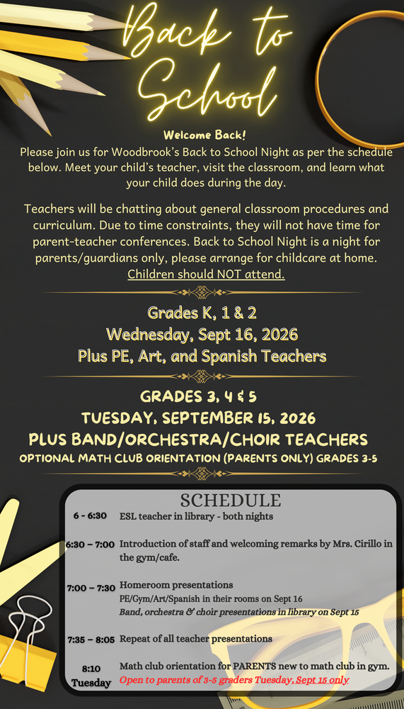 Back to School Night Schedule