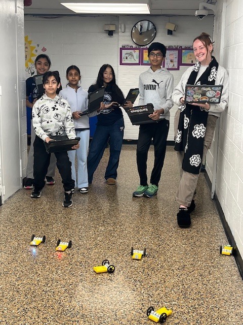 Children working on robots