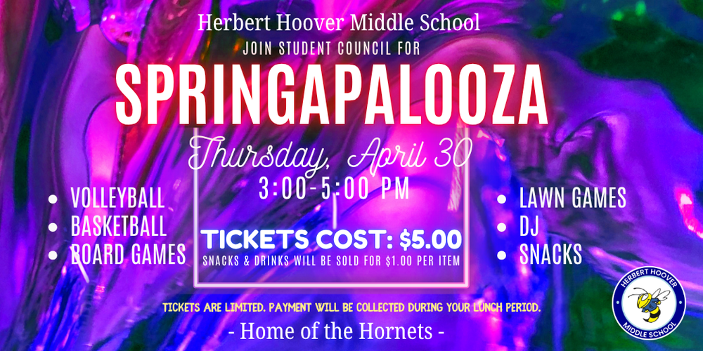 Springapalooza is Thursday, APril 30 from 3:00-5:00. Tickets cost $5.00.