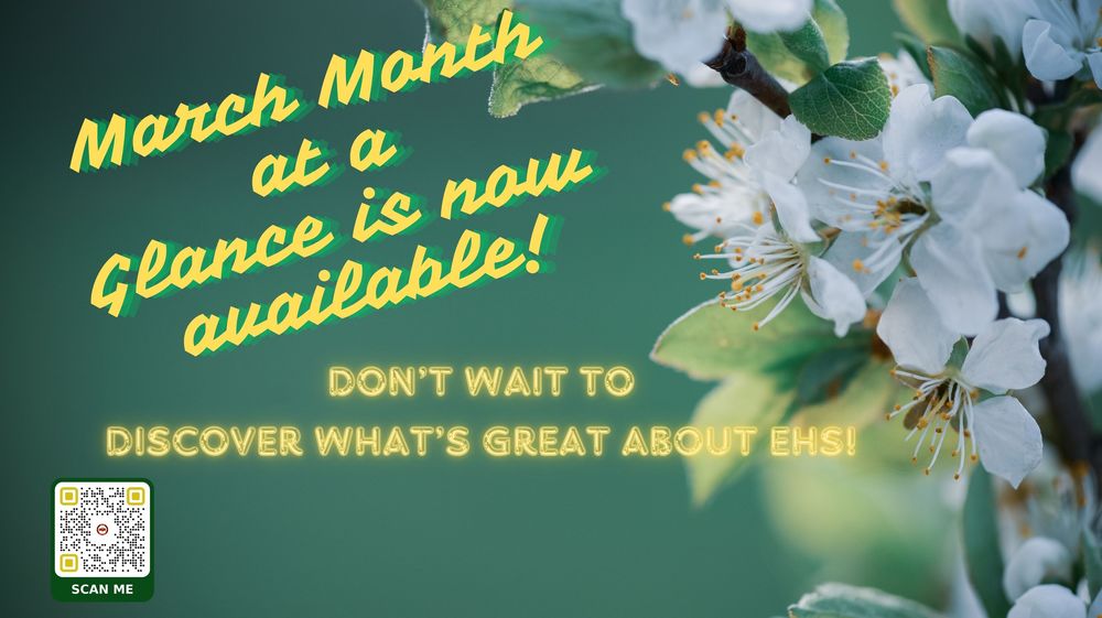 The March  Month at a Glance Calendar is now AVAILABLE! Scan the QR code to see what's GREAT about Edison High School.