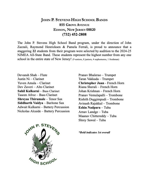 Full list of JPS High School Band award winners.