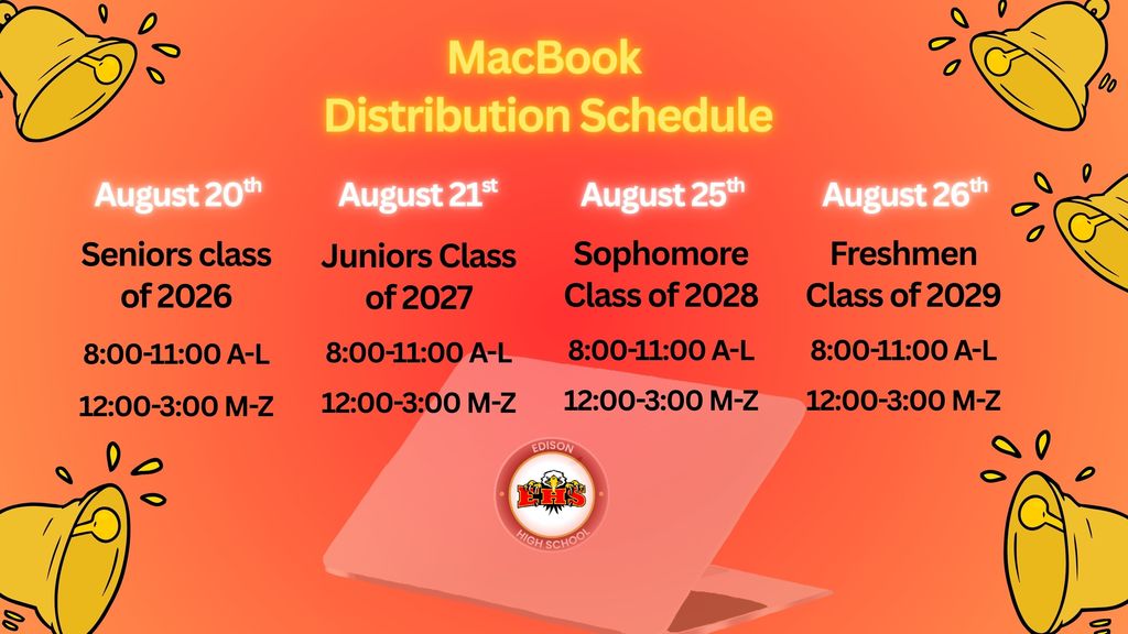Please review the MacBook distribution Schedule for the dates and times of when you should pick up your MacBook for the 2025-2026 school year.