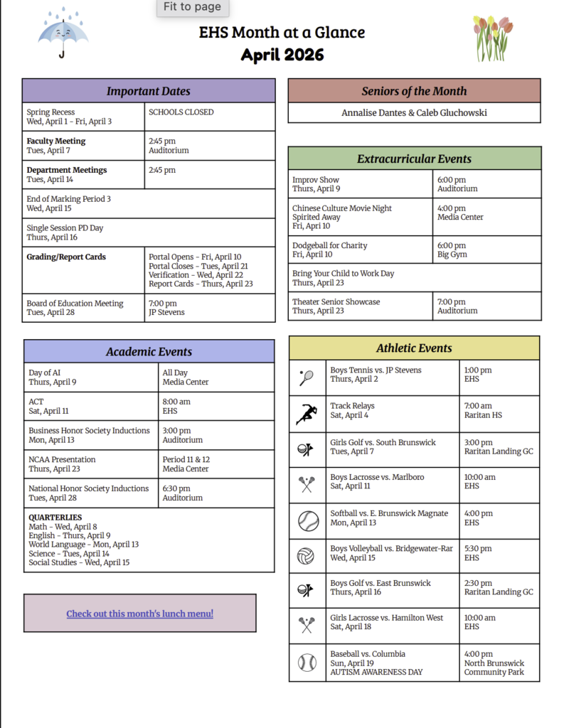 The April Month at a Glance Calendar is now AVAILABLE!  Don't wait to see what's GREAT about Edison High School.