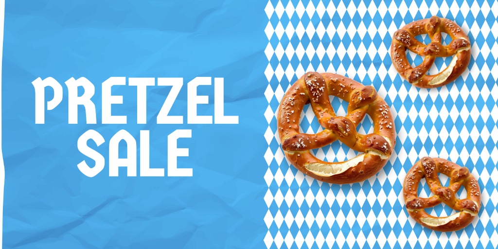 Pretzel Sale (blue and white background with pictures of pretzels)