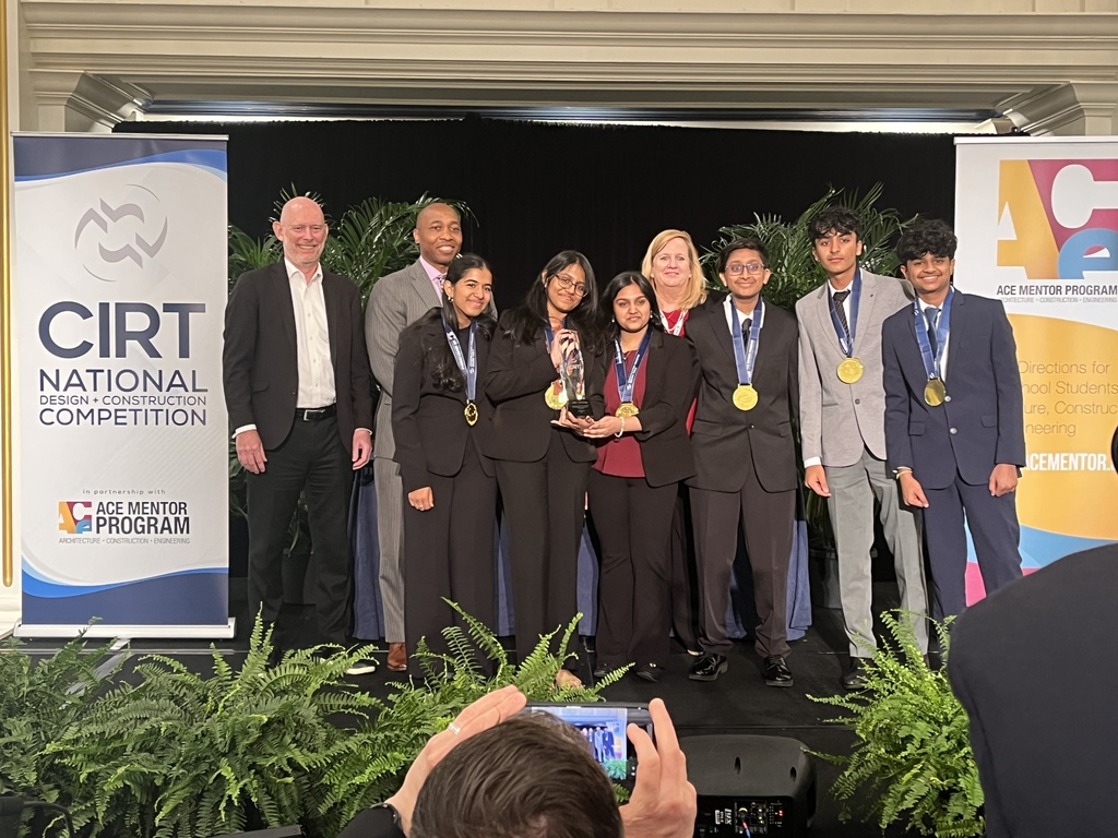 Congratulations to our ACE Mentor Program team who participated in the Construction Industry Round Table National Design and Construction Competition this past Monday in Washington DC.  Congratulations to Ms May and the team for their 1st Place finish!  In addition, Sai Rishita Kona won the Mark A Casso Memorial Scholarship worth $10,000!
