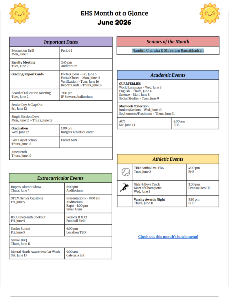 The June Month at a Glance Calendar is now AVAILABLE!  Don't wait to see what's GREAT about Edison High School.
