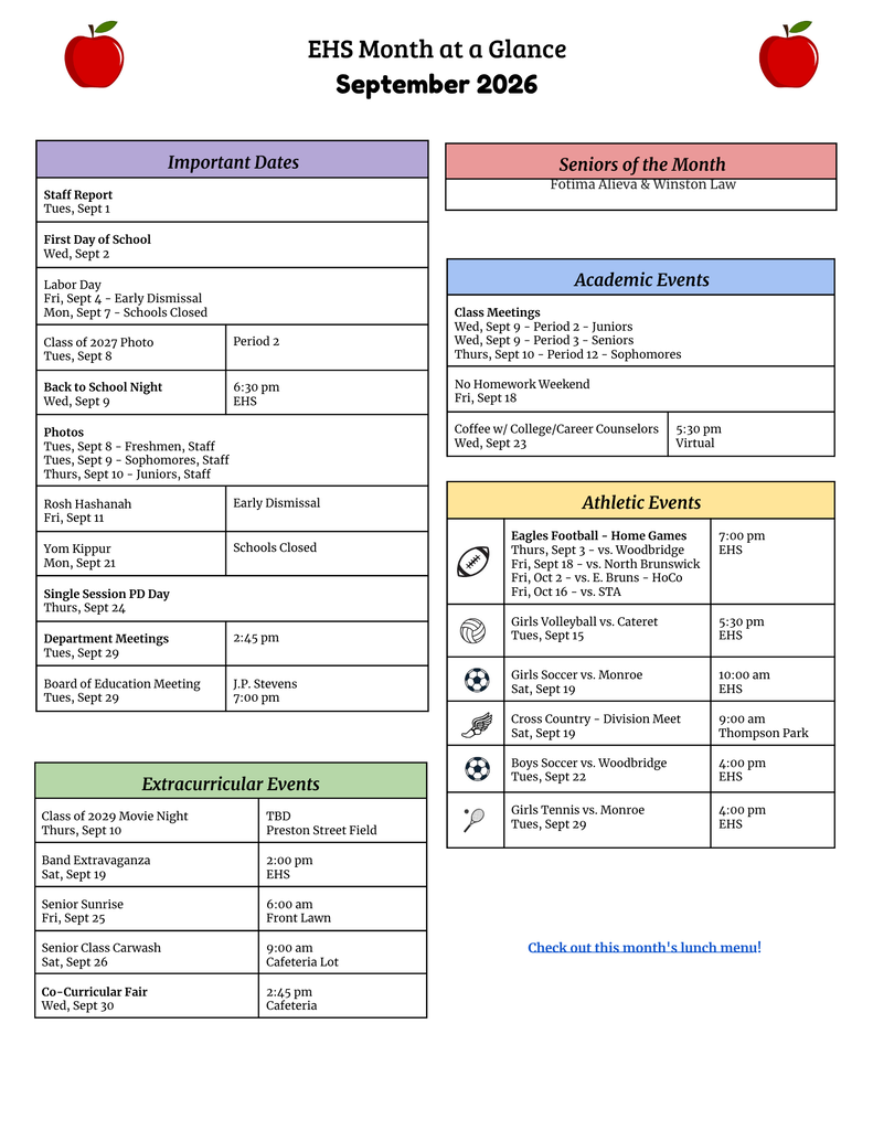 The September Month-at-a-Glance Calendar is now available! Don't wait to see what's GREAT about Edison High School.