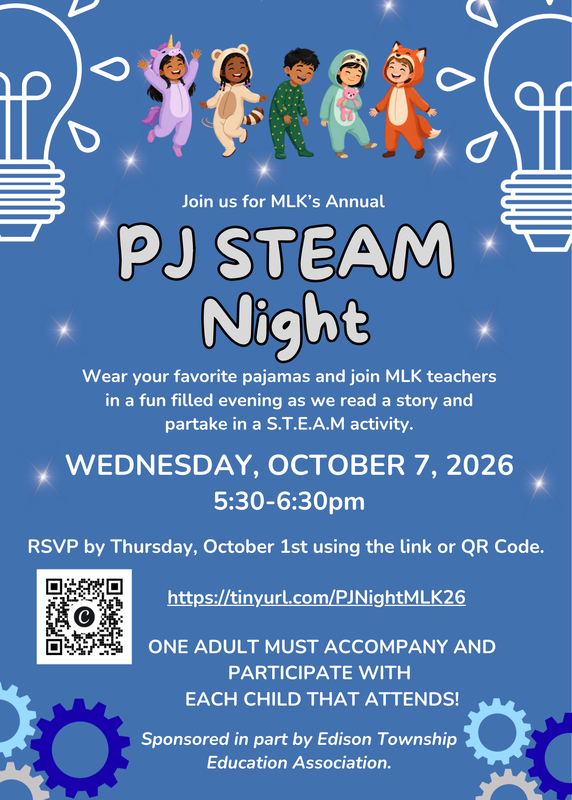 PJ STEM Night information,  Feet with PJ's and Slippers, purple background and yellow foliage