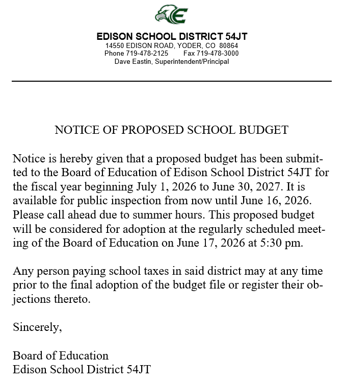 Notice of proposed budget