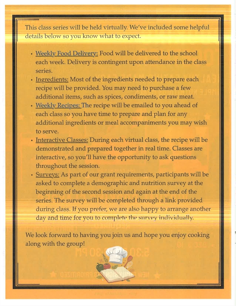 Details about cooking class and how it will run.