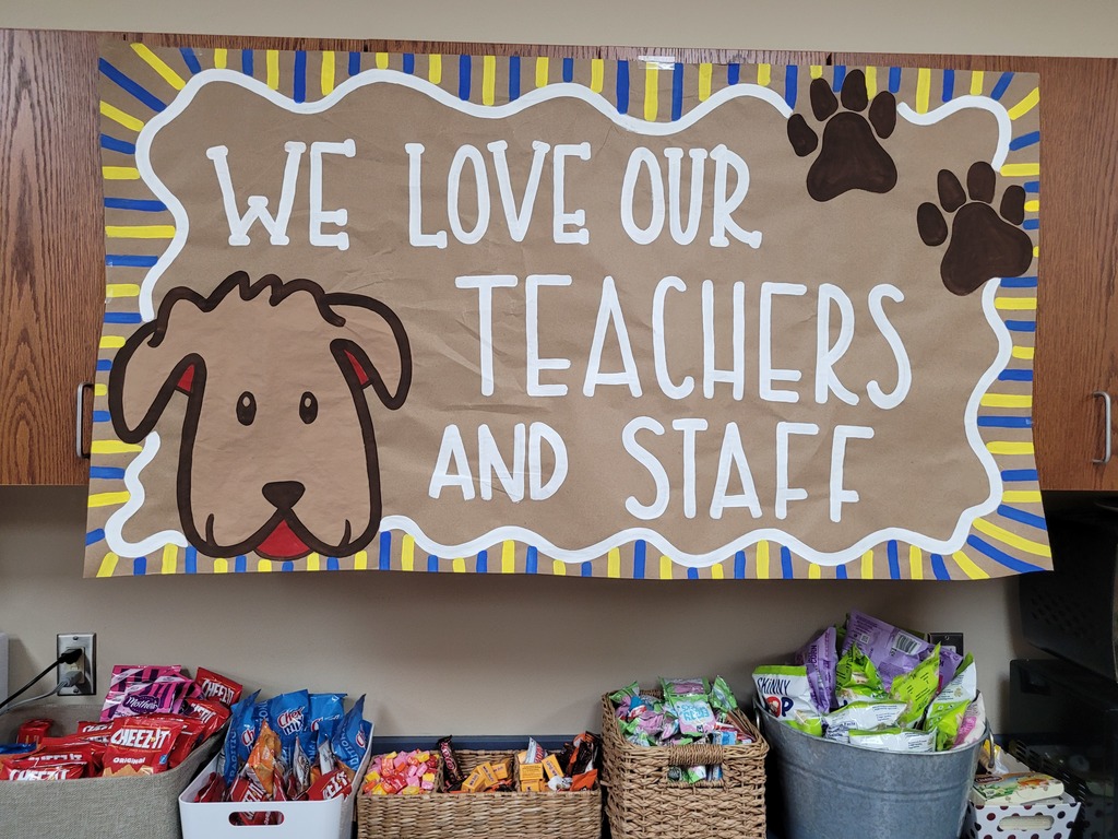 Fully stocked snack counter with sign, "We Love Our Teachers and Staff"