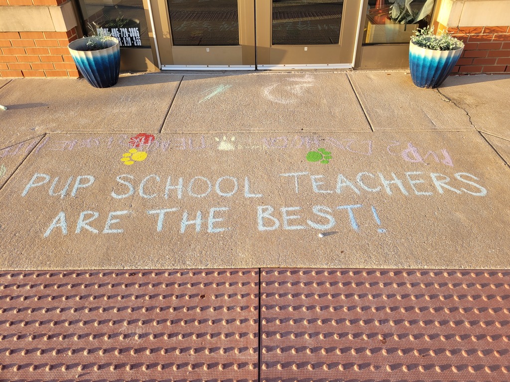 Chalk art, "Pup School Teachers are the Best!"