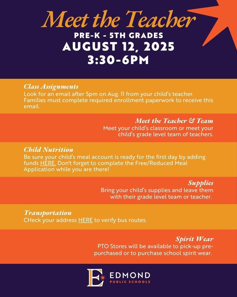 Meet the Teacher infor Aug 12, 3:30-6