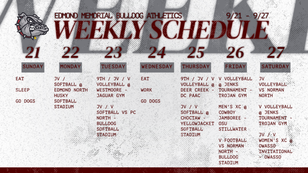 9/21-9/27 Weekly Athletic Schedule