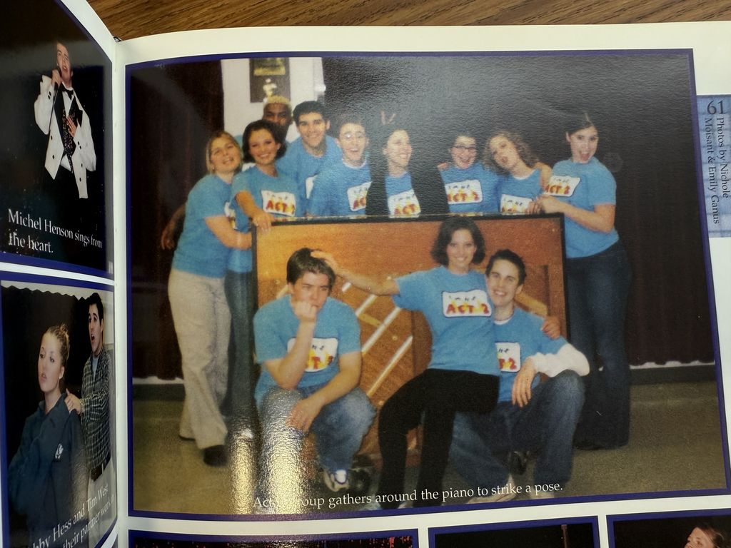 Act II students posing around a piano 