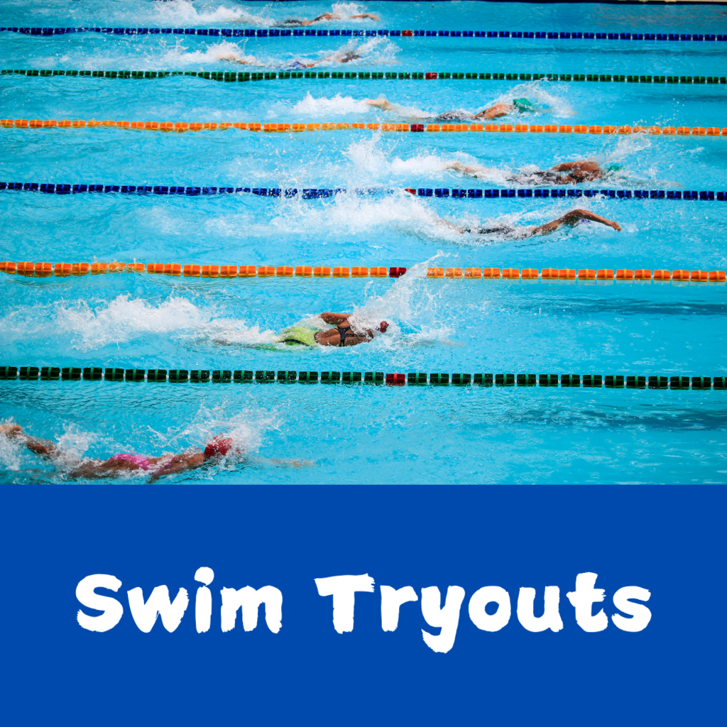people swimming in lanes with the words Swim Tryouts