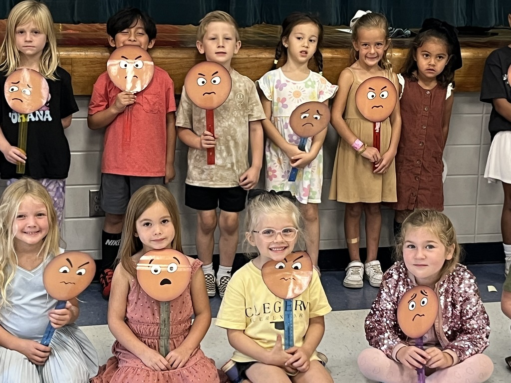 Clegern kindergarteners show their feeling buddy faces.