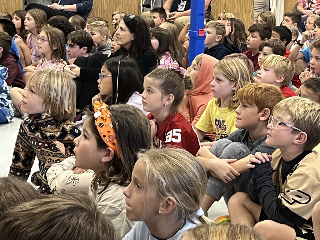Clegern students watch a skit about fire safety.