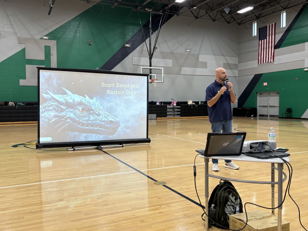 Author talking about book to students