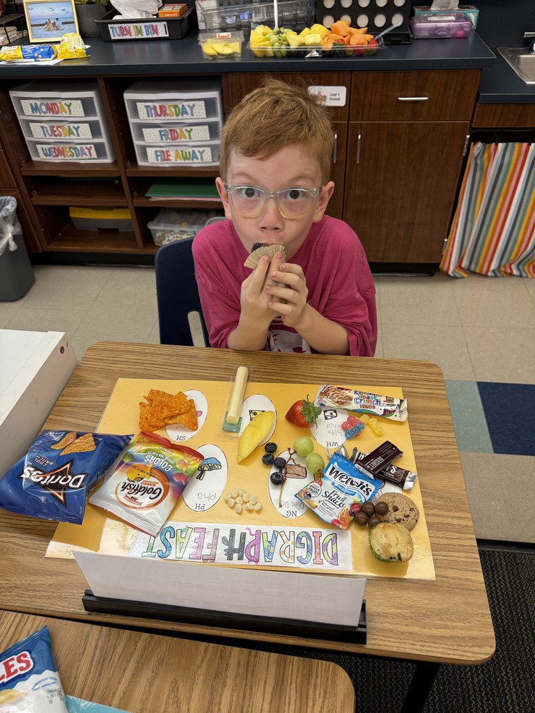 Student at desks with project
