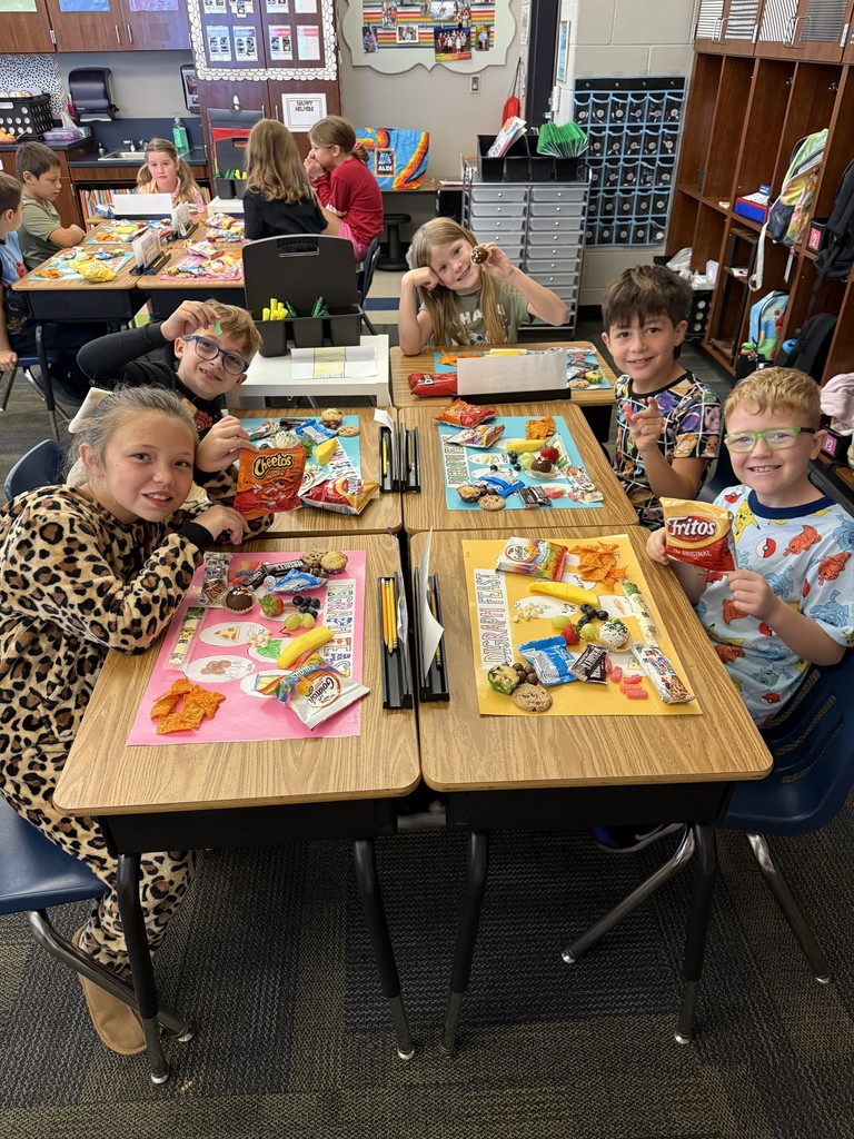 5 students around desks with projects