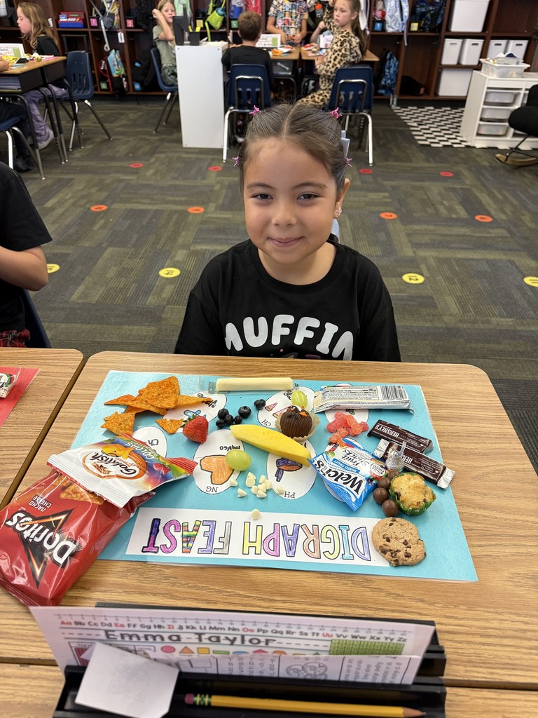 Student at desks with project