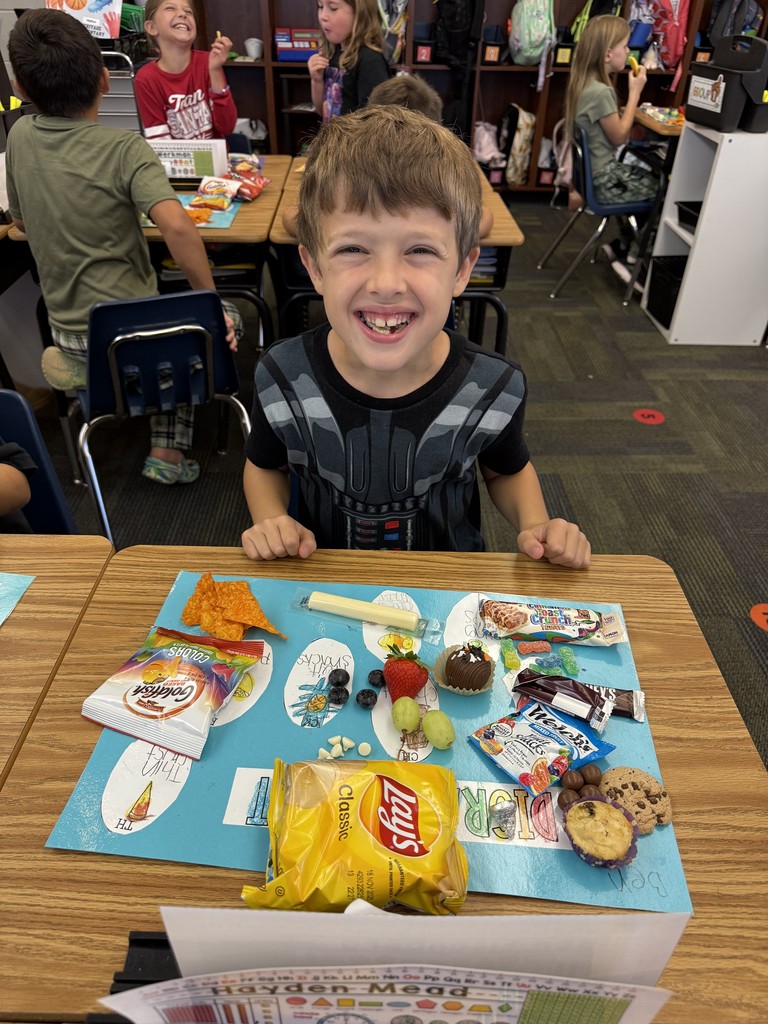 Student at desks with project