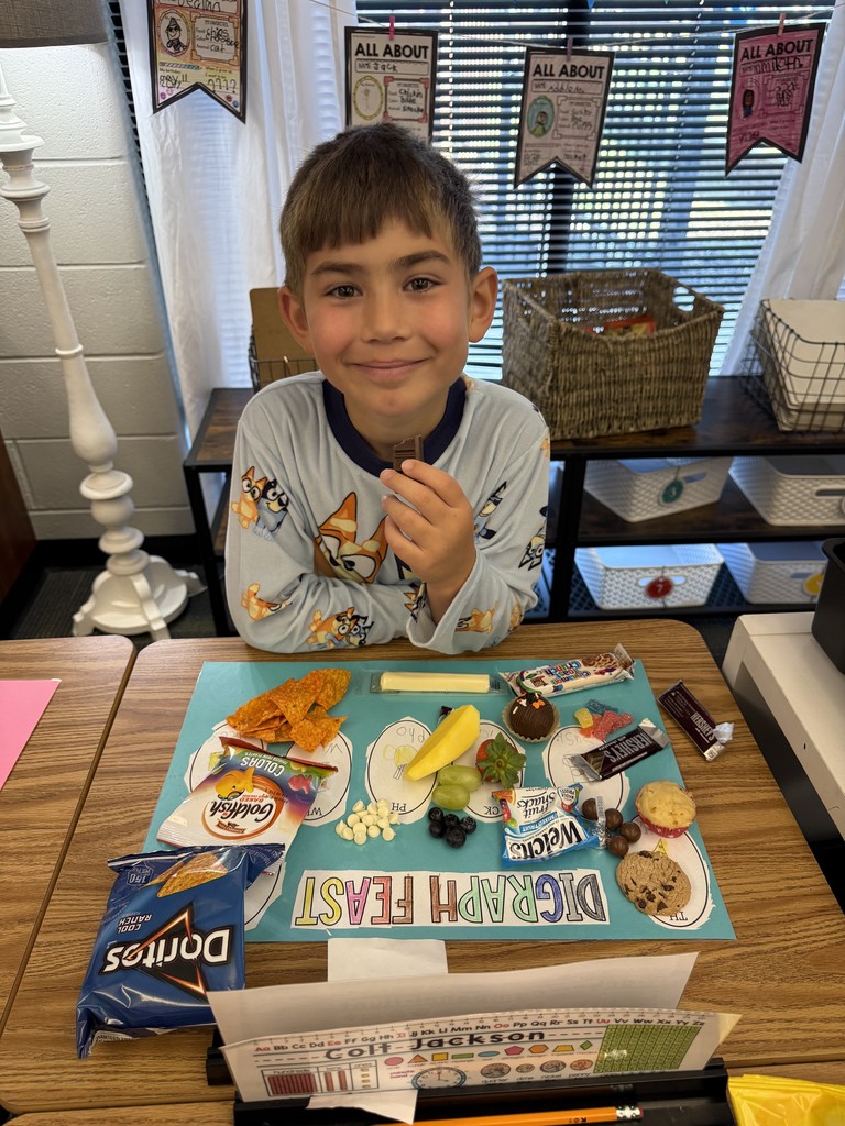 Student at desks with project