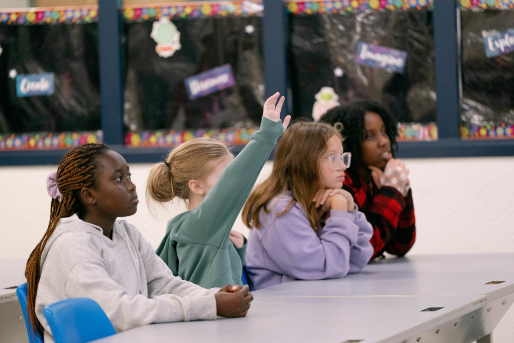 students raising their hands