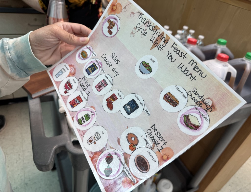 A Thanksgiving Feast menu with pictures so people could choose which items they'd like
