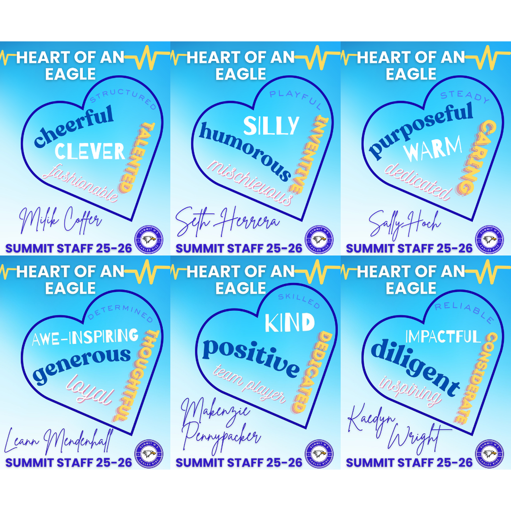 Heart of an Eagle award pictures for Mr. Coffer, Mr. Herrera, Mrs. Hoch, Mrs. Mendenhall, Mrs. Pennypacker, and Ms. Wright.