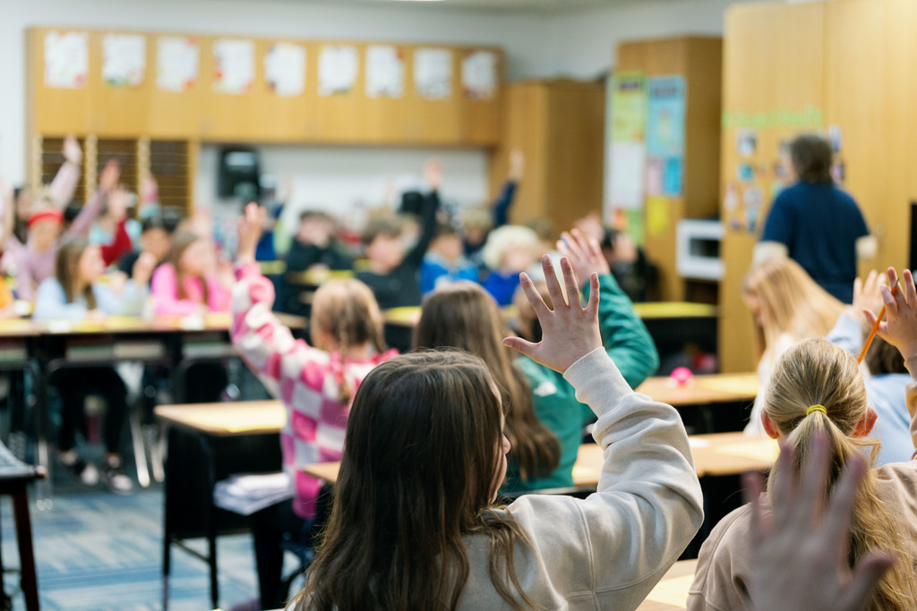 students raising their hands