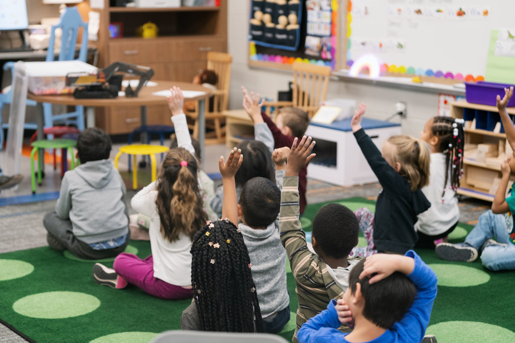 students raising their handds