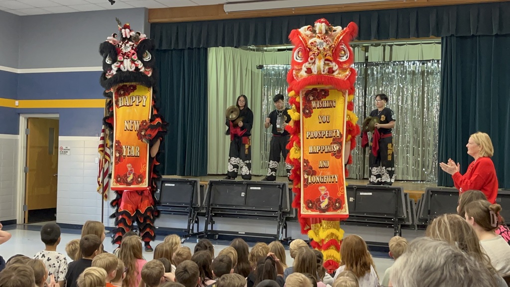Lion Dancers perform at the Lunar New Year Assembly