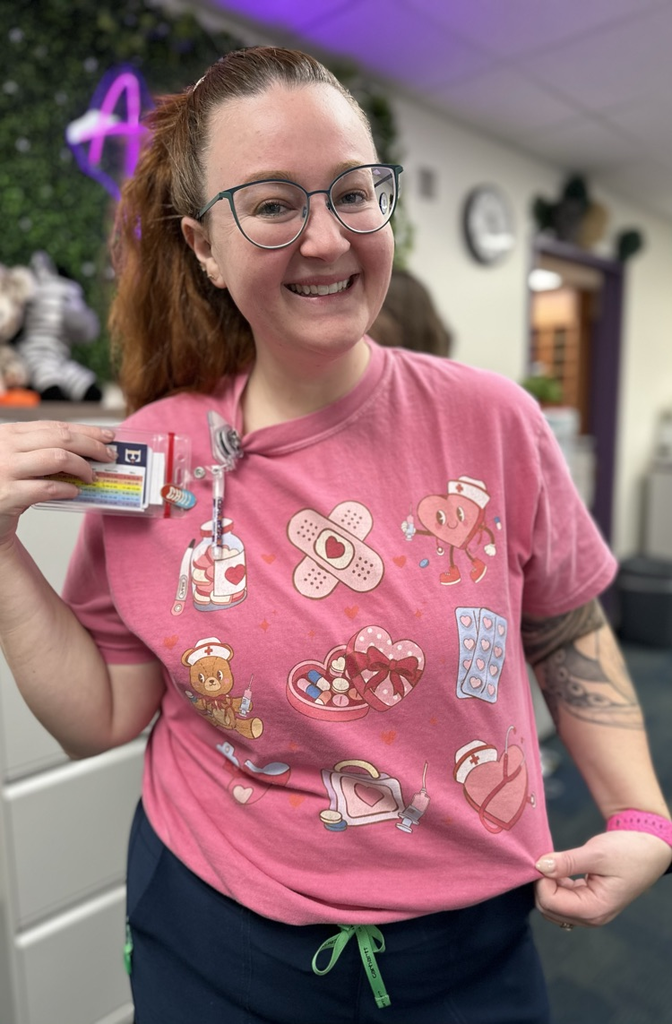 nurse with valentine shirt on 