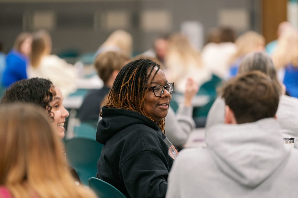 woment talking at a table