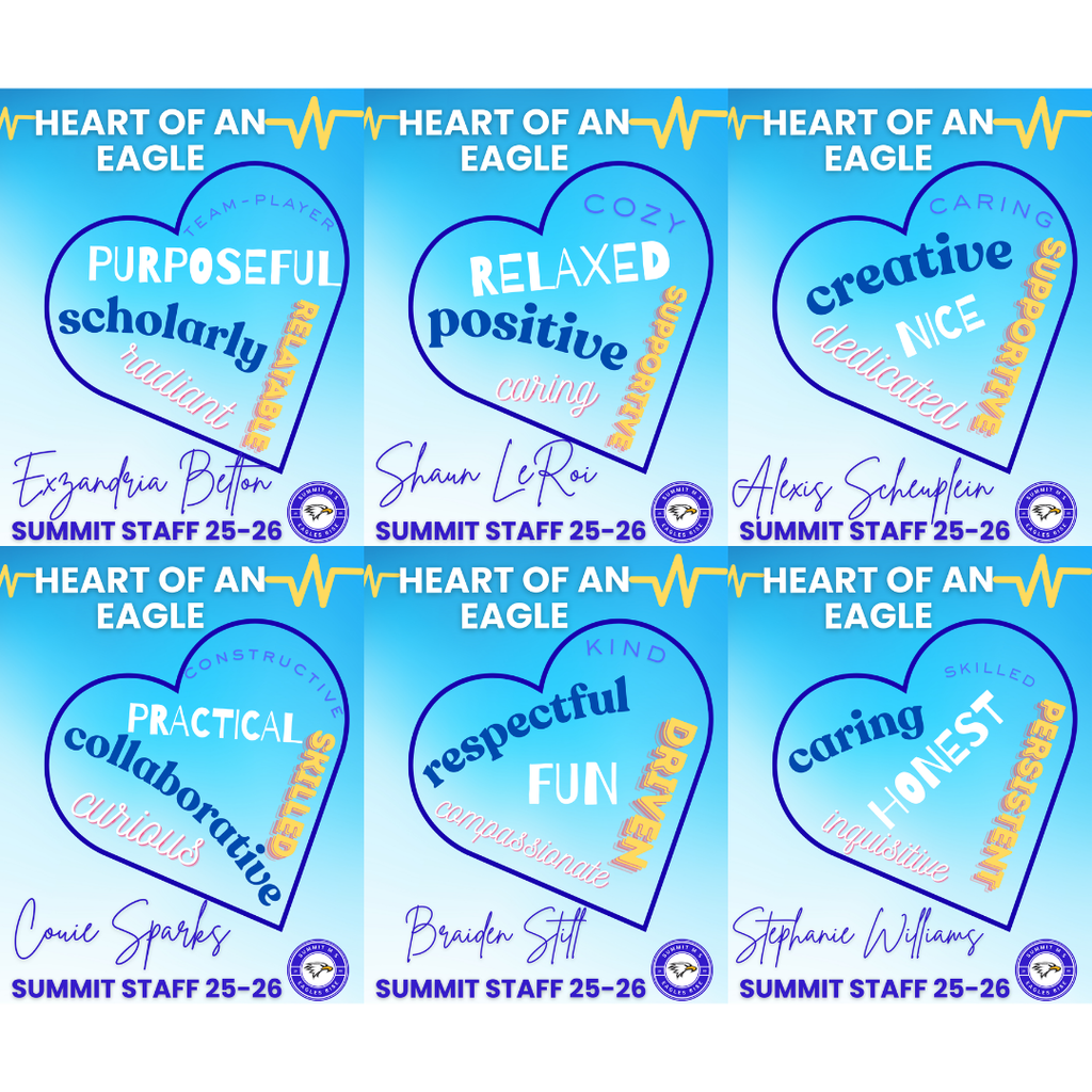 Heart of an Eagle awards pictures for Mrs. Belton, Mr. LeRoi, Ms. Scheuplein, Mr. Sparks, Mr. Still, and Mrs. Williams..